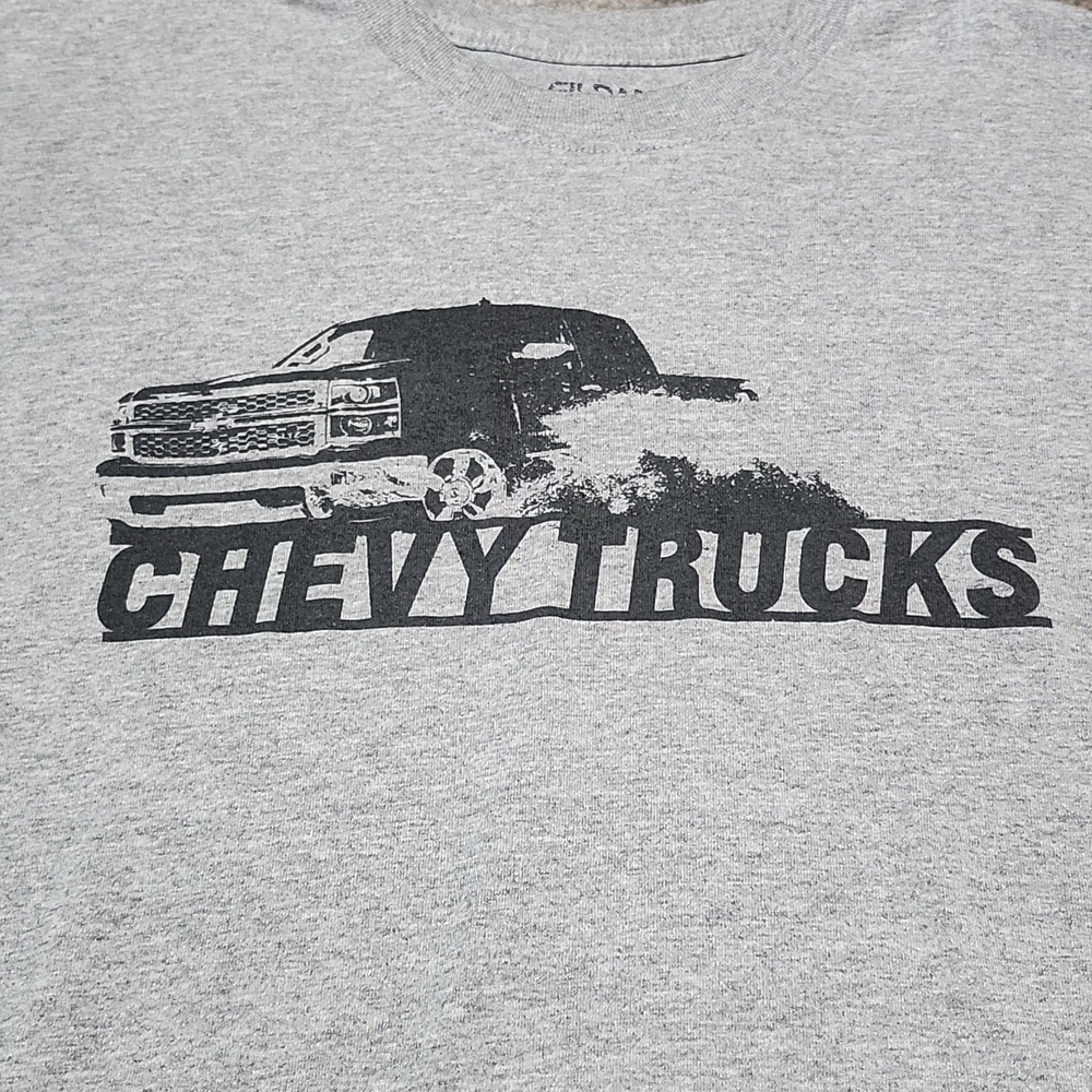 GILDAN GRAY CHEVY TRUCKS GRAPHIC CREW-NECK TEE-SHIRT XL